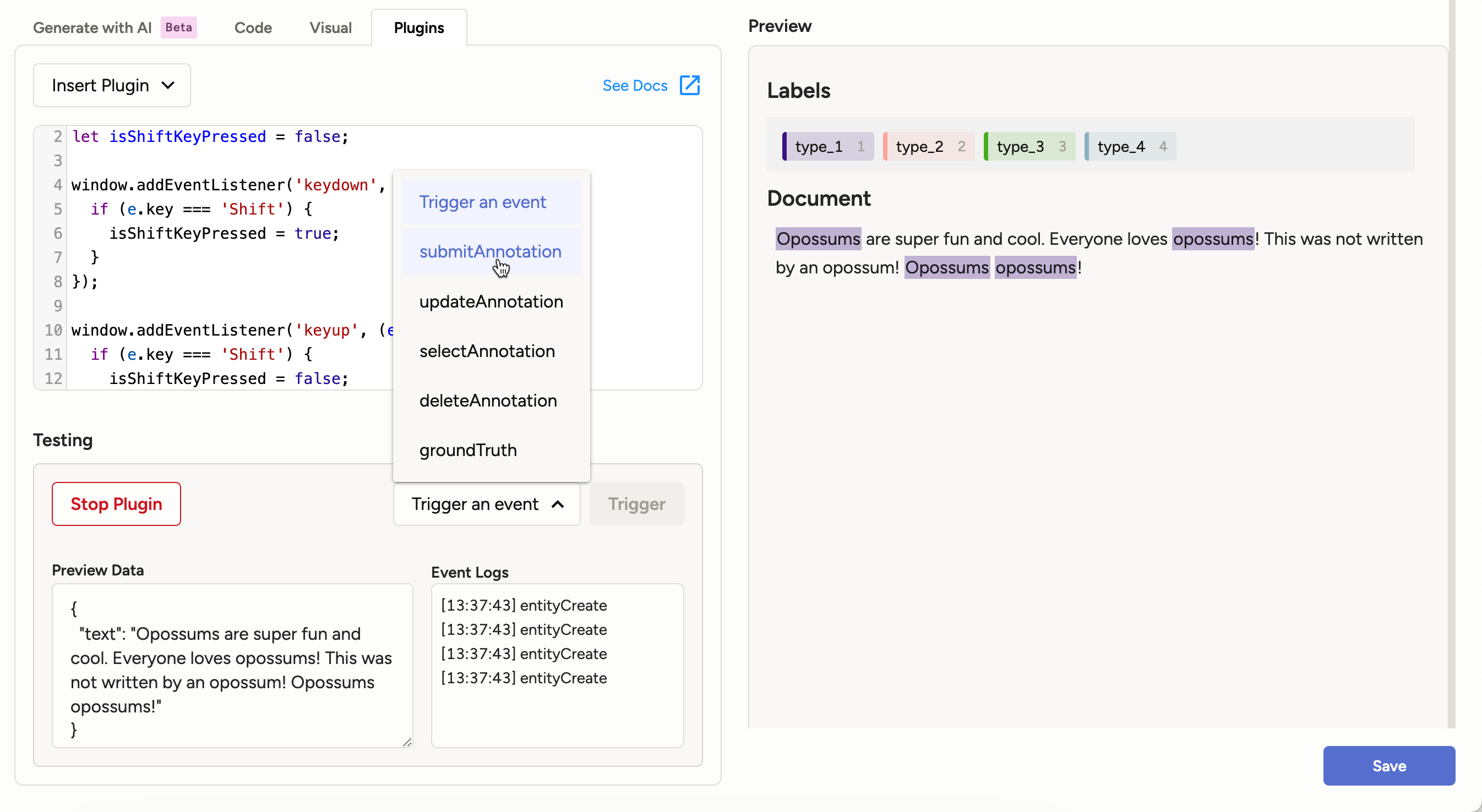 Screenshot of plugins